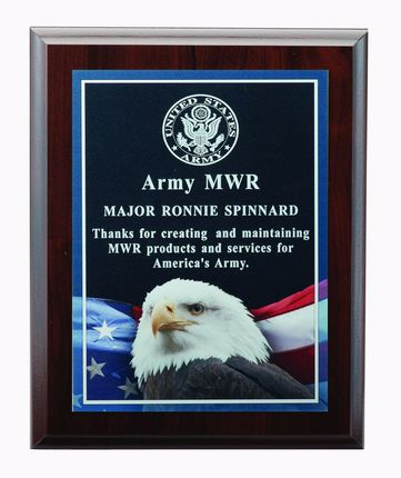 9 x 12 Inch Walnut Plaque with Digital Eagle and American Flag Photo with Gold Plate