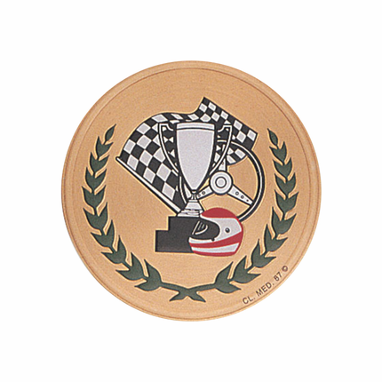 2 Inch Round Raised and Color Printed Racing Trophy Aluminum Metal Medallion Decal Disc-Peel and Stick Back