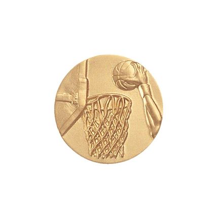 1 Inch Round 3D Stamped Basketball Dunk Brass Metal Medallion Decal Disc-Peel and Stick Back