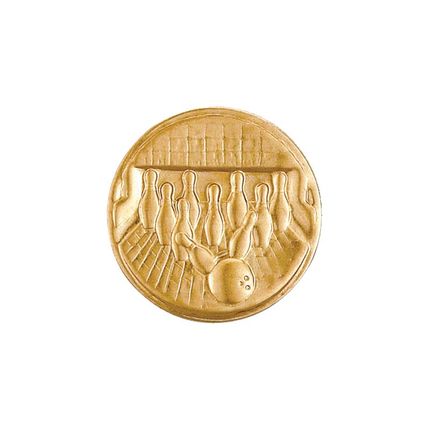 1 Inch Round 3D Stamped Bowling Brass Metal Medallion Decal Disc-Peel and Stick Back