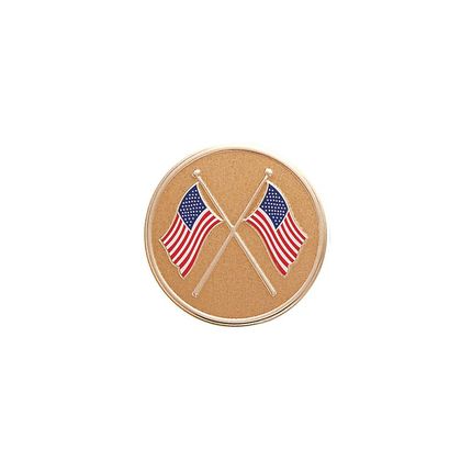 7/8 Inch Round Etched Enameled Colored Crossed American Flags Brass Metal Medallion Decal Disc-Peel and Stick Back