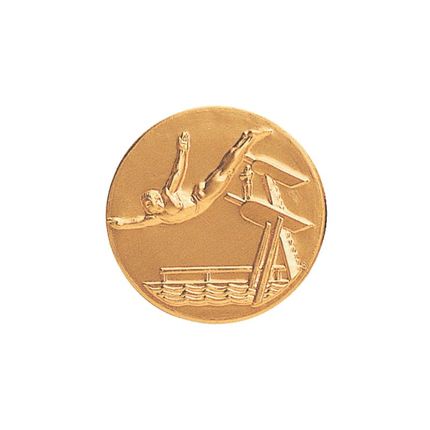 1 Inch Round 3D Stamped Male Diver Brass Metal Medallion Decal Disc-Peel and Stick Back