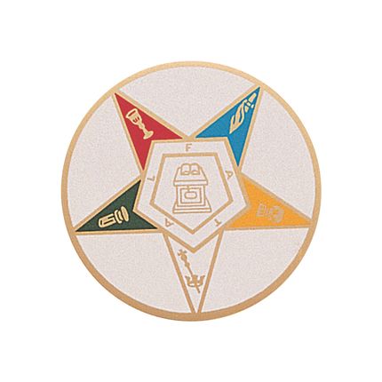2 Inch Round Raised and Color Printed Eastern Star Insignia Aluminum Metal Medallion Decal Disc-Peel and Stick Back