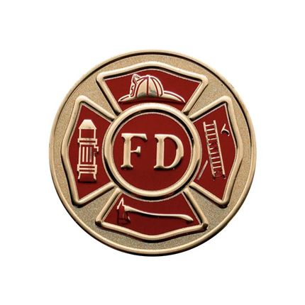 2 Inch Round Raised and Color Printed Fire Department Shield Insignia Aluminum Metal Medallion Decal Disc-Peel and Stick Back