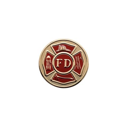 7/8 Inch Round Etched Enameled Colored Fire Department Shield Insignia Brass Metal Medallion Decal Disc-Peel and Stick Back