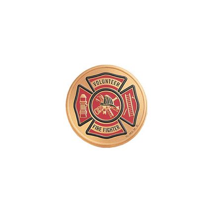 7/8 Inch Round Etched Enameled Colored Volunteer Firefighter Brass Metal Medallion Decal Disc-Peel and Stick Back