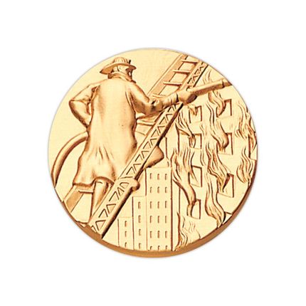 2 Inch Round 3D Stamped Firefighter Multi-Sport Brass Metal Medallion Decal Disc-Peel and Stick Back