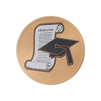 2 Inch Round Raised and Color Printed Graduation Cap and Scroll Aluminum Metal Medallion Decal Disc-Peel and Stick Back