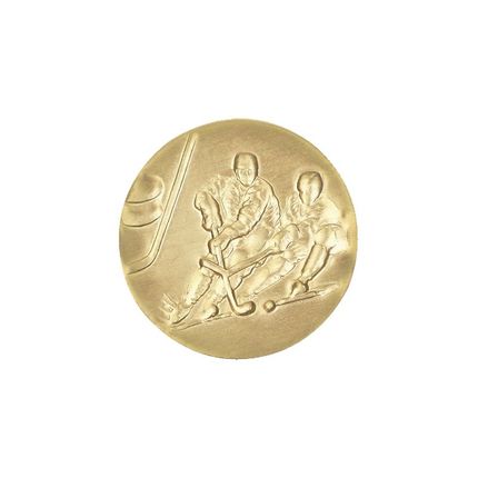 1 Inch Round 3D Stamped Hockey Brass Metal Medallion Decal Disc-Peel and Stick Back