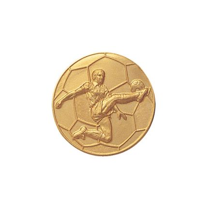 1 Inch Round 3D Stamped Male Soccer Player Brass Metal Medallion Decal Disc-Peel and Stick Back