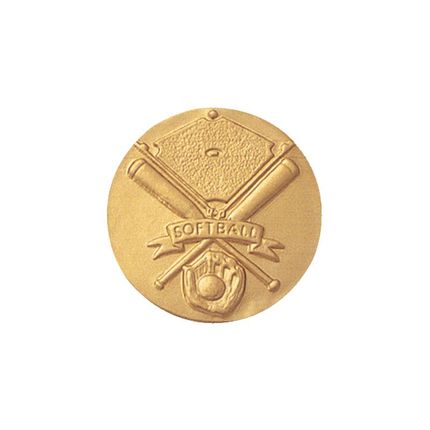 1 Inch Round 3D Stamped Softball Equipment Brass Metal Medallion Decal Disc-Peel and Stick Back