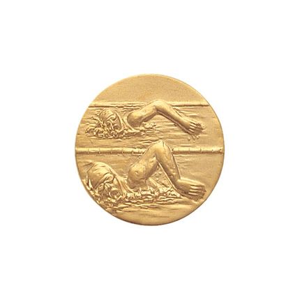 1 Inch Round 3D Stamped Female Freestyle Swimmers Brass Metal Medallion Decal Disc-Peel and Stick Back