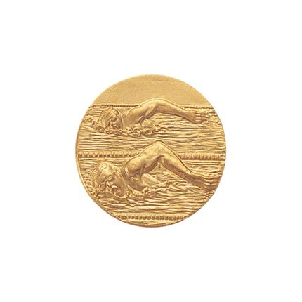 1 Inch Round 3D Stamped Male Freestyle Swimmers Brass Metal Medallion Decal Disc-Peel and Stick Back