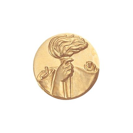 1 Inch Round 3D Stamped Torch and Scroll Brass Metal Medallion Decal Disc-Peel and Stick Back