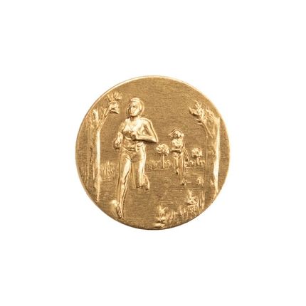 1 Inch Round 3D Stamped Female Cross Country Runners Brass Metal Medallion Decal Disc-Peel and Stick Back