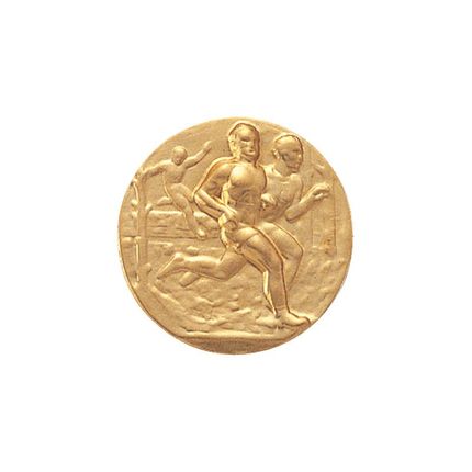 1 Inch Round 3D Stamped Male Cross Country Runners Brass Metal Medallion Decal Disc-Peel and Stick Back