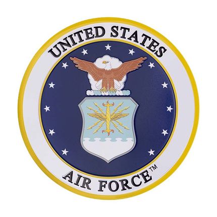 4 Inch Round Raised and Color Printed Litho U.S. Air Force Shield Emblem Brass Metal Medallion Decal Disc-Peel and Stick Back