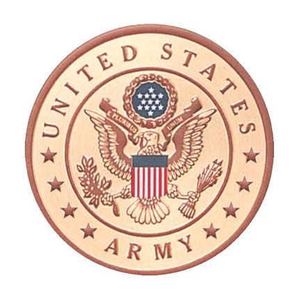 4 Inch Round Raised and Color Printed Litho U.S. Army Shield Emblem Brass Metal Medallion Decal Disc-Peel and Stick Back