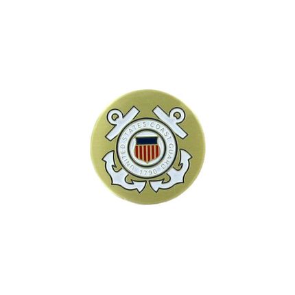 7/8 Inch Round Etched Enameled Colored U.S. Coast Guard Shield Emblem Brass Metal Medallion Decal Disc-Peel and Stick Back