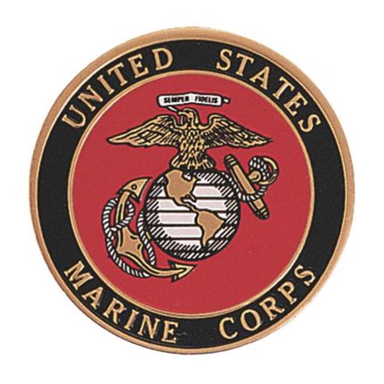 4 Inch Round Raised and Color Printed Litho U.S. Marine Corps Shield Emblem Brass Metal Medallion Decal Disc-Peel and Stick Back