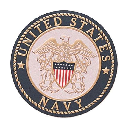 4 Inch Round Raised and Color Printed Litho U.S. Navy Shield Emblem Brass Metal Medallion Decal Disc-Peel and Stick Back