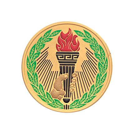2 Inch Round Raised and Color Printed Victory Torch Aluminum Metal Medallion Decal Disc-Peel and Stick Back
