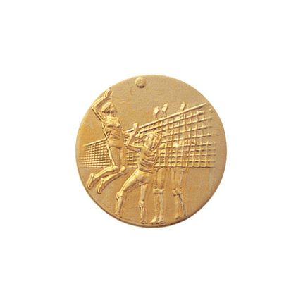 1 Inch Round 3D Stamped Female Volleyball Players Brass Metal Medallion Decal Disc-Peel and Stick Back