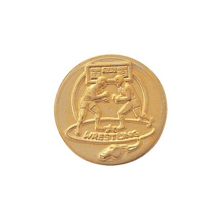 1 Inch Round 3D Stamped Wrestling Match Brass Metal Medallion Decal Disc-Peel and Stick Back