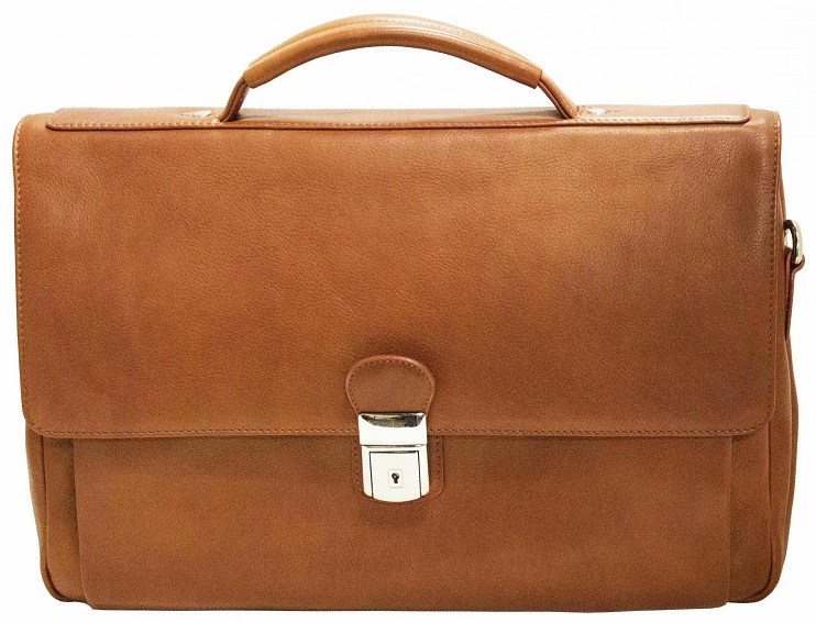 Mancini Colombian Leather Triple Compartment Laptop Briefcase