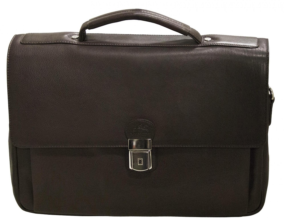 Mancini Colombian Leather Triple Compartment Laptop Briefcase