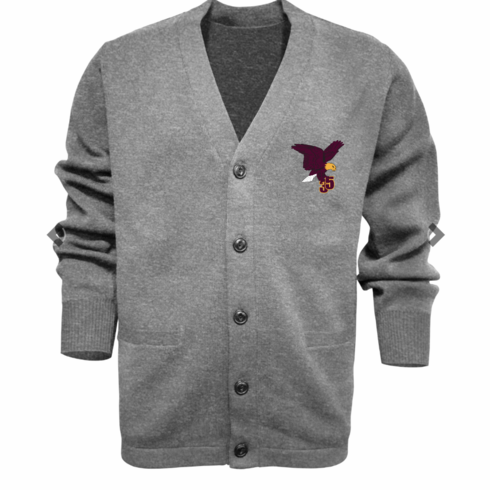 ATHLETIC GREY CARDIGAN SWEATER WITH EMBROIDERED LOGO