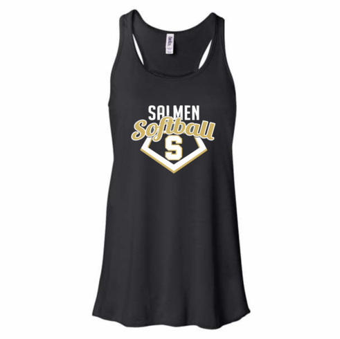 BELLA LADIES SOFT COTTON RACERBACK FLOWY TANK WITH SCREENED LOGO