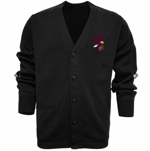 BLACK CARDIGAN SWEATER WITH EMBROIDERED LOGO