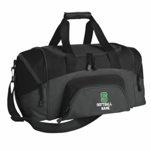 BLACK/GREY DUFFLE BAG W EMBROIDERED LOGO AND PLAYERS NAME