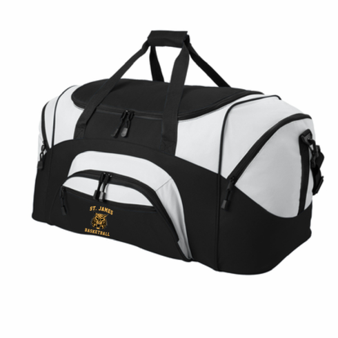 BLACK/GREY DUFFLE BAG WITH EMBROIDERED LOGO AND NAME