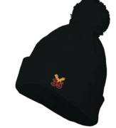 BLACK POM BEANIE WITH EMBROIDERED LOGO 