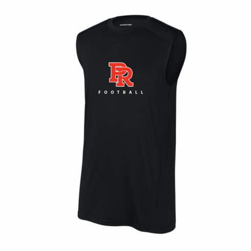 BLACK SLEEVELESS COMPRESSION SHIRT (TIGHT FIT) W SCREENED LOGO FRONT AND BACK