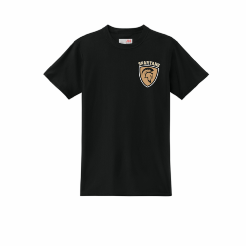 BLACK TIGHT FIT COMPRESSION SHIRT-SHORT SLEEVE WITH LEFT CHEST SCREENED LOGO & #