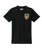 BLACK TIGHT FIT COMPRESSION SHIRT-SHORT SLEEVE WITH LEFT CHEST SCREENED LOGO & #