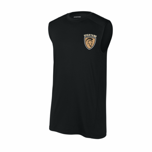 BLACK TIGHT FIT COMPRESSION SHIRT-SLEEVELESS WITH LEFT CHEST SCREENED LOGO & #