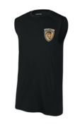 BLACK TIGHT FIT COMPRESSION SHIRT-SLEEVELESS WITH LEFT CHEST SCREENED LOGO & #