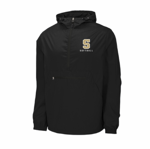 BLACK UNISEX ANORAK RAIN RESISTANT 1/4 ZIP TOP WITH EMBROIDERED LOGO