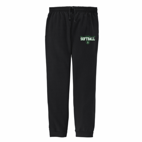 BLACK UNISEX CUFFED BOTTOM JOGGER PANT WITH POCKETS AND SCREENED LOGO