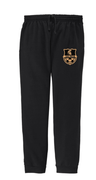 BLACK UNISEX JOGGER CUFFED BOTTOM SWEATPANT WITH POCKETS AND SCREENED LOGO
