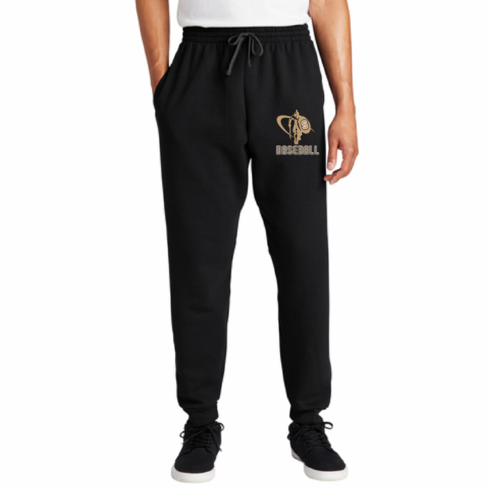 BLACK UNISEX JOGGER SWEATPANT W CUFFED BOTTOM/POCKETS/AND SCREENED LOGO