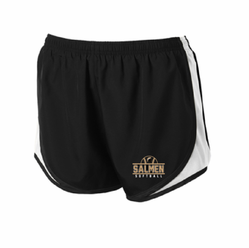 BLACK/WHTE WOMENS RUNNING SHORTS W SCREENED LOGO