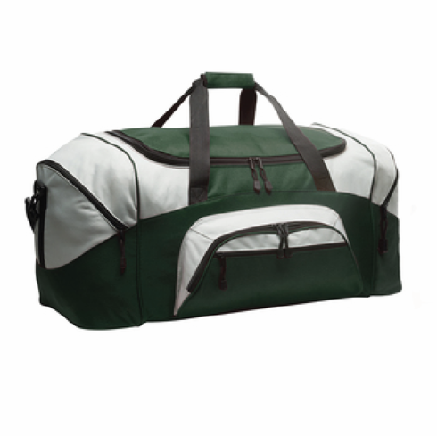 DARK GREEN/GRAY DUFFLE BAG WITH EMBROIDERED LOGO AND NAME