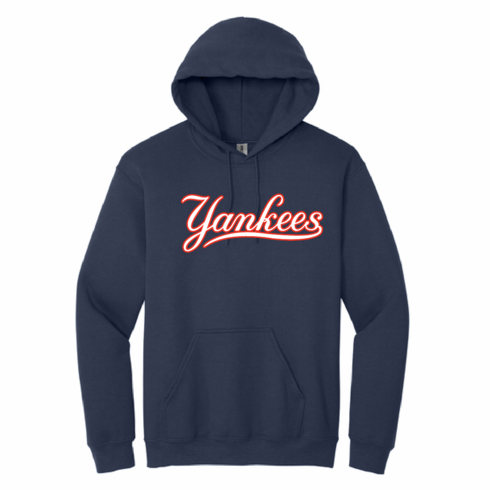 GILDAN NAVY COTTON HOODIE SWEATSHIRT WITH SCREENED LOGO