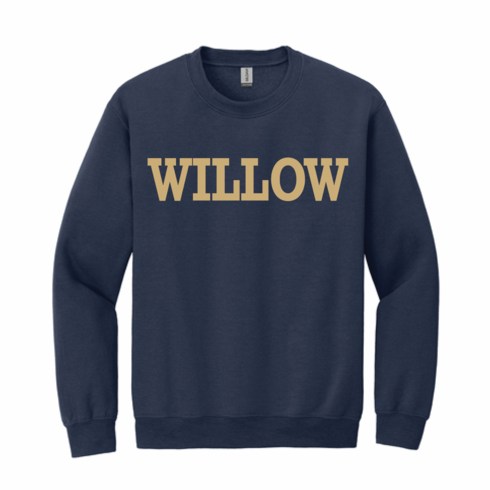 GILDAN NAVY CREW SWEATSHIRT WITH WILLOW WORD LOGO