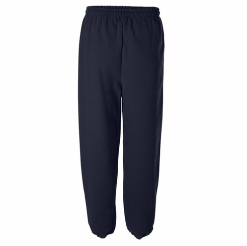 GILDAN NAVY ELASTIC BOTTOM SWEAT PANT WITH SCREENED LOGO ON LEG
